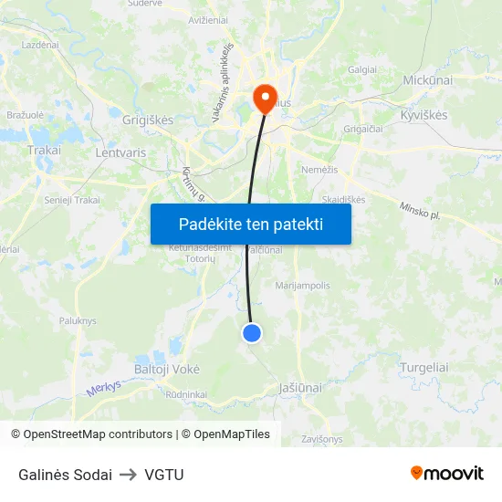 Galinės Sodai to VGTU map
