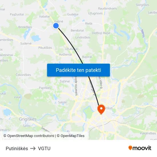 Putiniškės to VGTU map