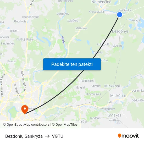 Bezdonių Sankryža to VGTU map