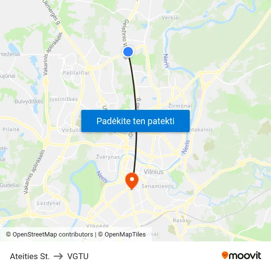 Ateities St. to VGTU map