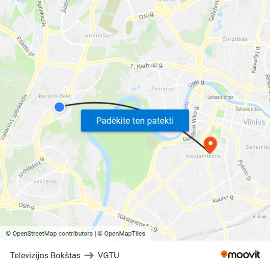 Televizijos Bokštas to VGTU map