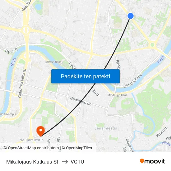 Mikalojaus Katkaus St. to VGTU map