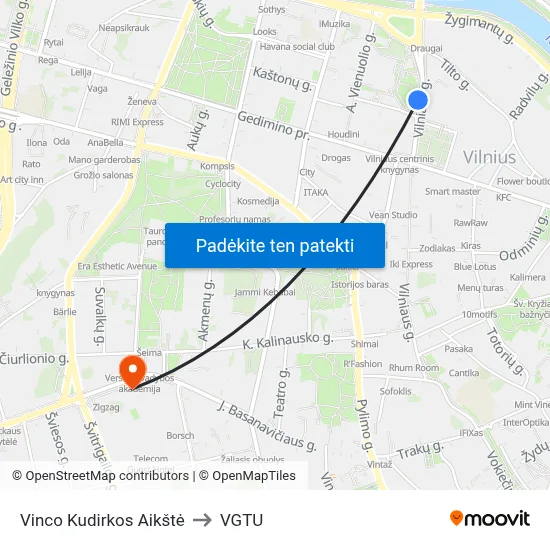 Vinco Kudirkos Aikštė to VGTU map
