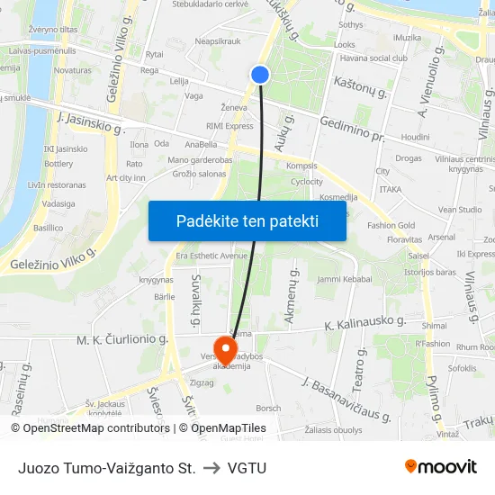 Juozo Tumo-Vaižganto St. to VGTU map