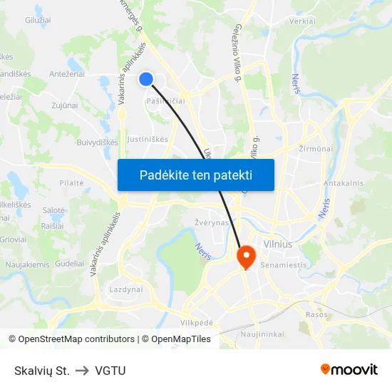 Skalvių St. to VGTU map