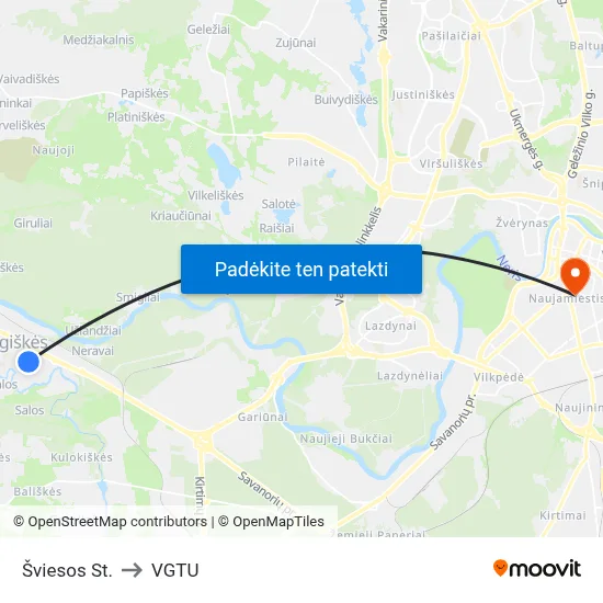 Šviesos St. to VGTU map