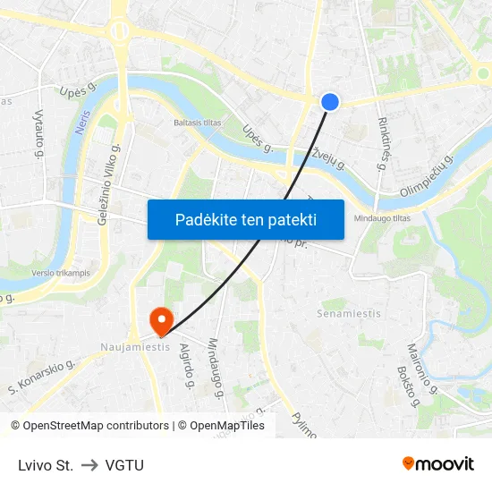 Lvivo St. to VGTU map