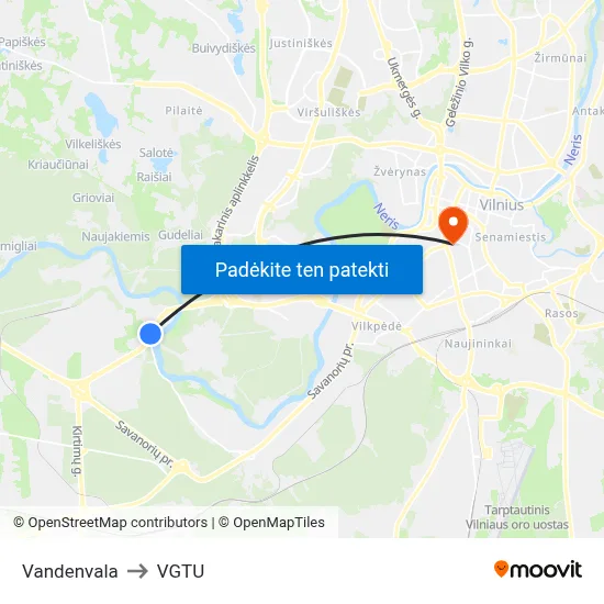 Vandenvala to VGTU map