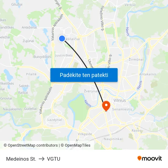 Medeinos St. to VGTU map