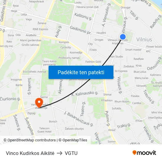 Vinco Kudirkos Aikštė to VGTU map