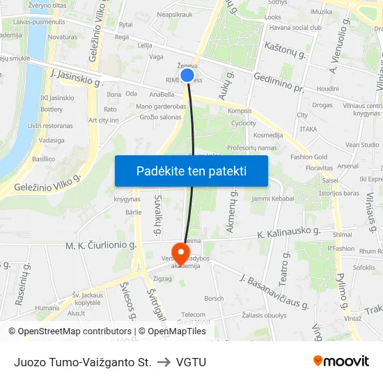Juozo Tumo-Vaižganto St. to VGTU map