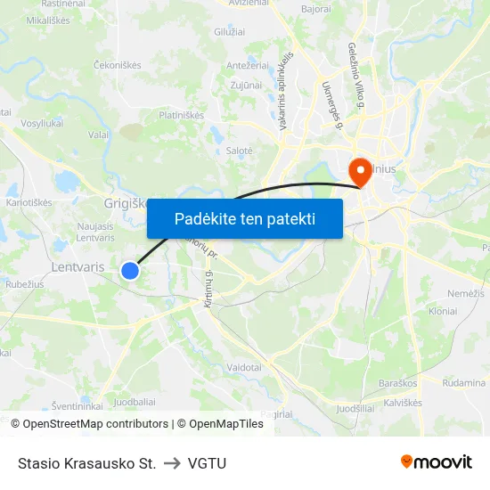 Stasio Krasausko St. to VGTU map