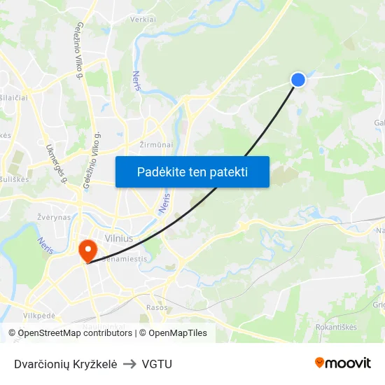 Dvarčionių Kryžkelė to VGTU map