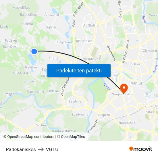 Padekaniškės to VGTU map