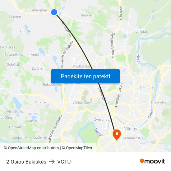 2-Osios Bukiškės to VGTU map