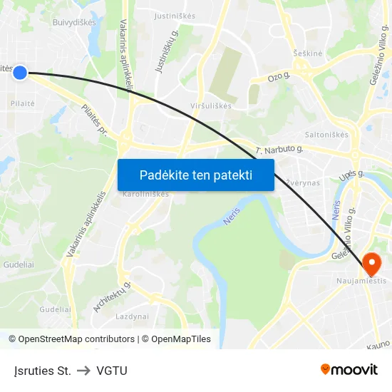 Įsruties St. to VGTU map
