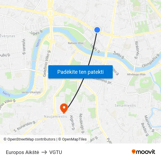 Europos Aikštė to VGTU map
