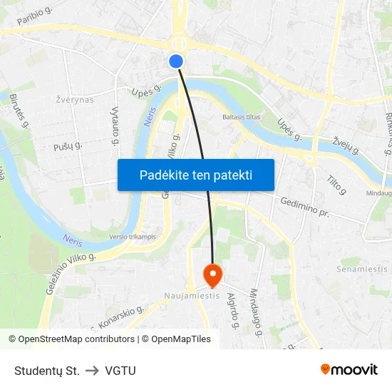 Studentų St. to VGTU map