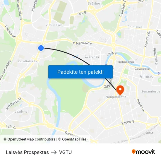 Laisvės Prospektas to VGTU map