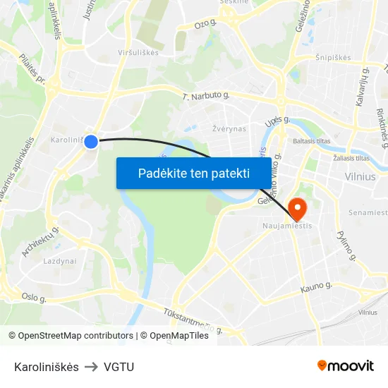 Karoliniškės to VGTU map