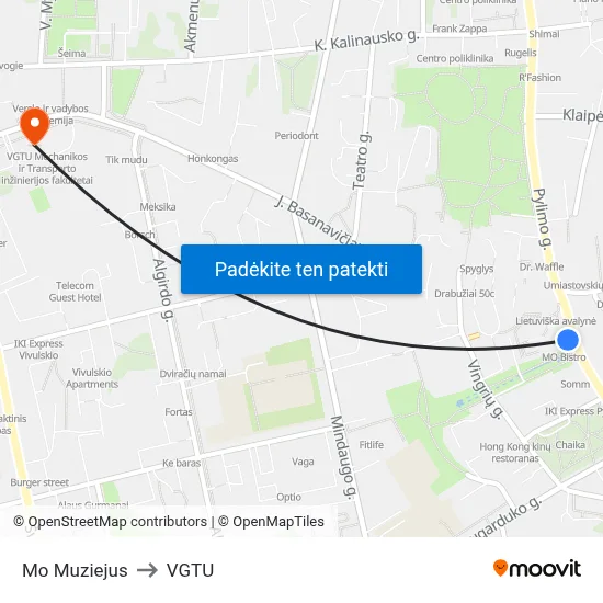 Mo Muziejus to VGTU map