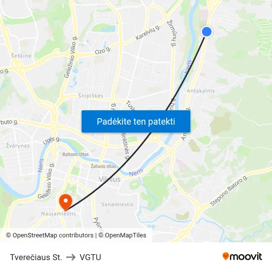 Tverečiaus St. to VGTU map