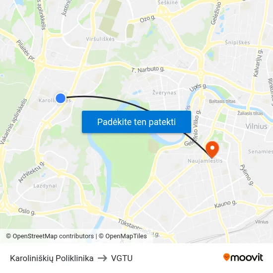 Karoliniškių Poliklinika to VGTU map