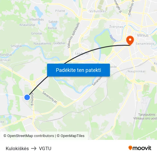 Kulokiškės to VGTU map