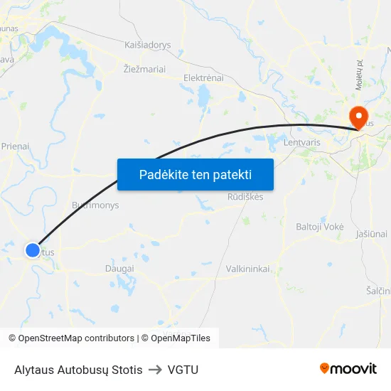 Alytaus Autobusų Stotis to VGTU map