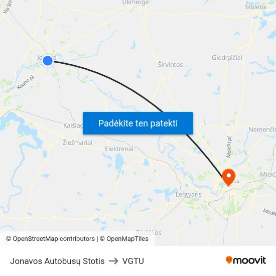 Jonavos Autobusų Stotis to VGTU map