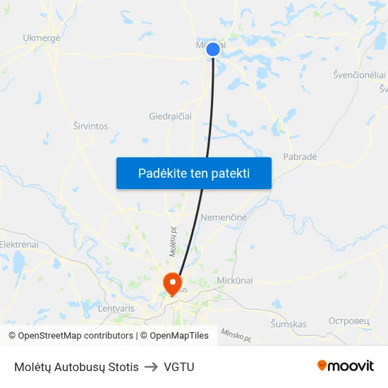 Molėtų Autobusų Stotis to VGTU map