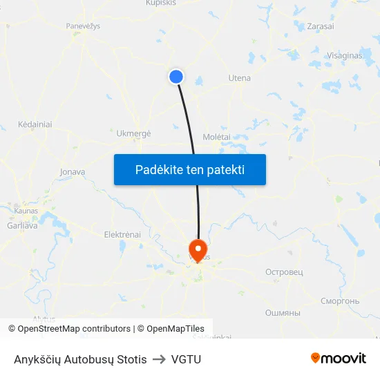 Anykščių Autobusų Stotis to VGTU map