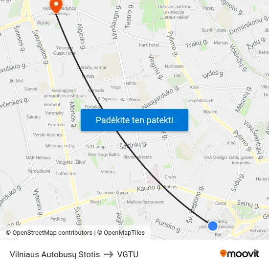 Vilniaus Autobusų Stotis to VGTU map