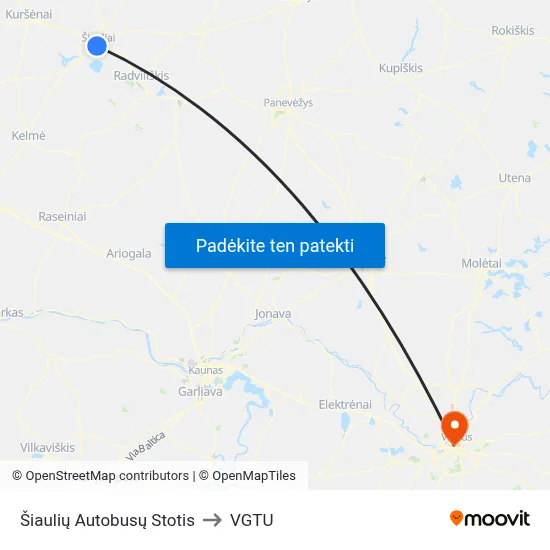 Šiaulių Autobusų Stotis to VGTU map