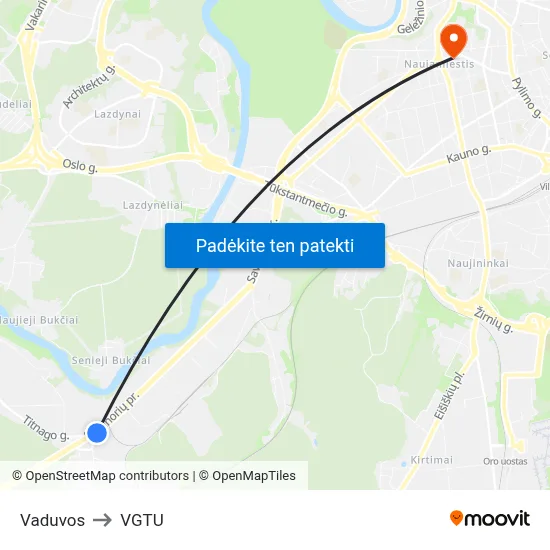Vaduvos to VGTU map