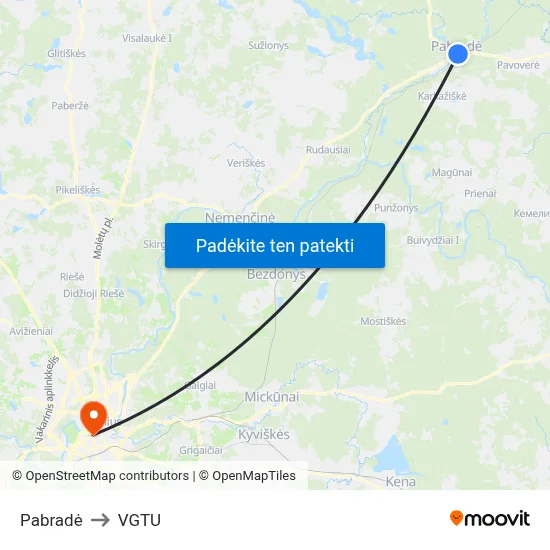 Pabradė to VGTU map