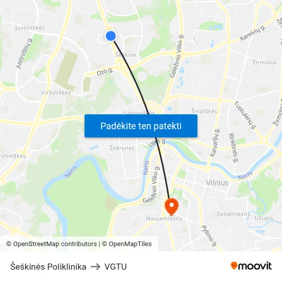 Šeškinės Poliklinika to VGTU map