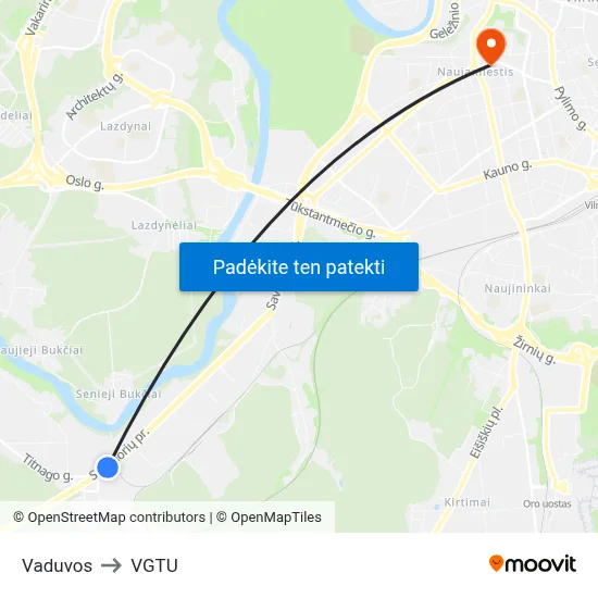 Vaduvos to VGTU map