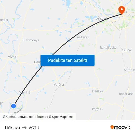 Liškiava to VGTU map