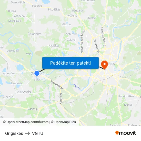 Grigiškės to VGTU map