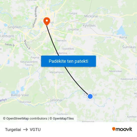 Turgeliai to VGTU map