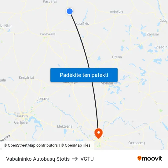 Vabalninko Autobusų Stotis to VGTU map