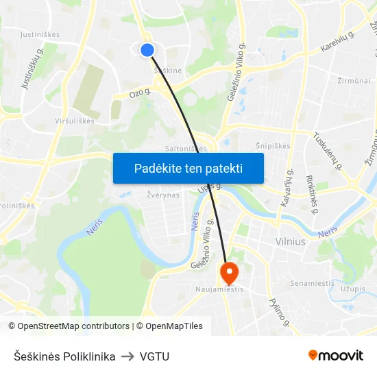 Šeškinės Poliklinika to VGTU map