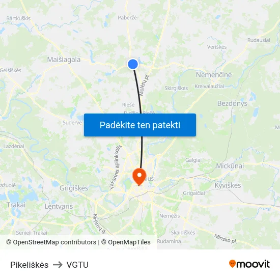 Pikeliškės to VGTU map