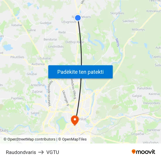 Raudondvaris to VGTU map