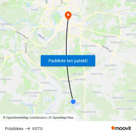 Prūdiškės to VGTU map