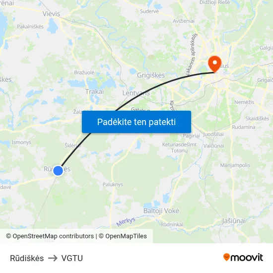 Rūdiškės to VGTU map
