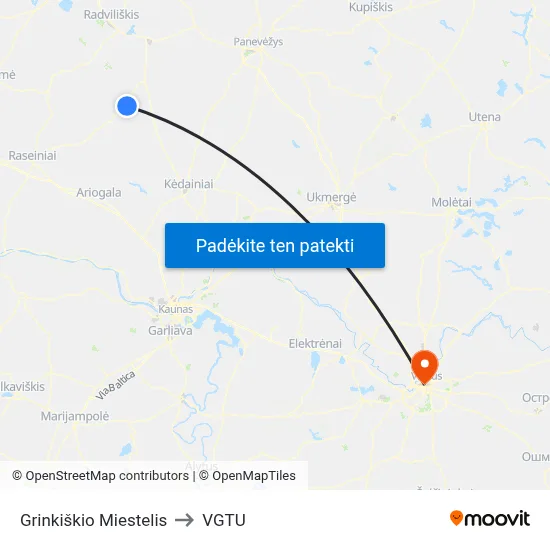 Grinkiškio Miestelis to VGTU map