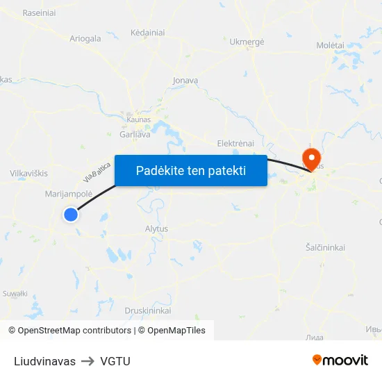Liudvinavas to VGTU map