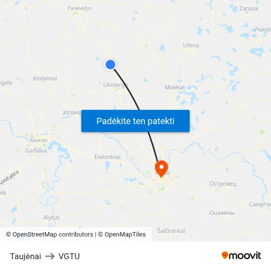 Taujėnai to VGTU map